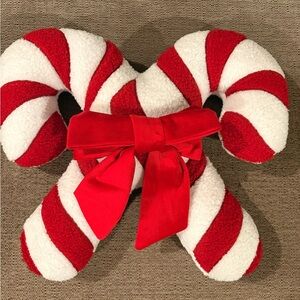 Red and White Candy Cane Pillow with Bow